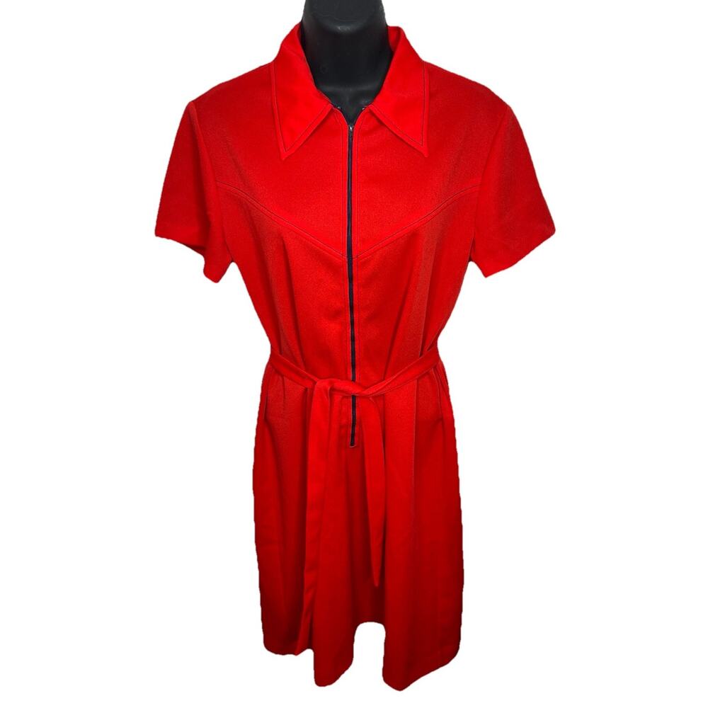 Vintage Retro Cos Cob Womens Black Red Short Sleeve Zipper Dress Size M